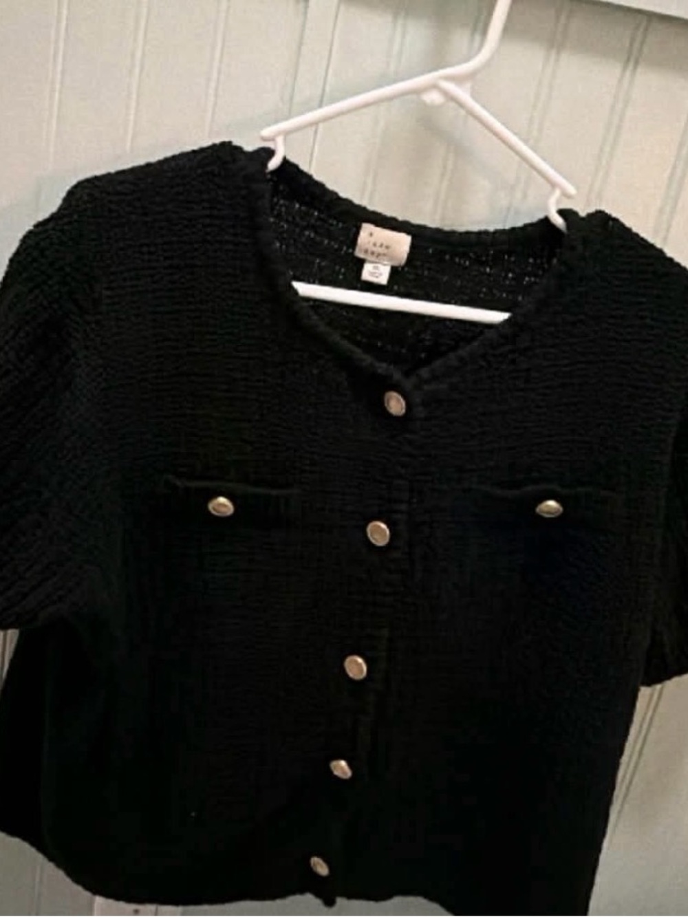 a new day Black Short-Sleeve Knit Button-Up Top